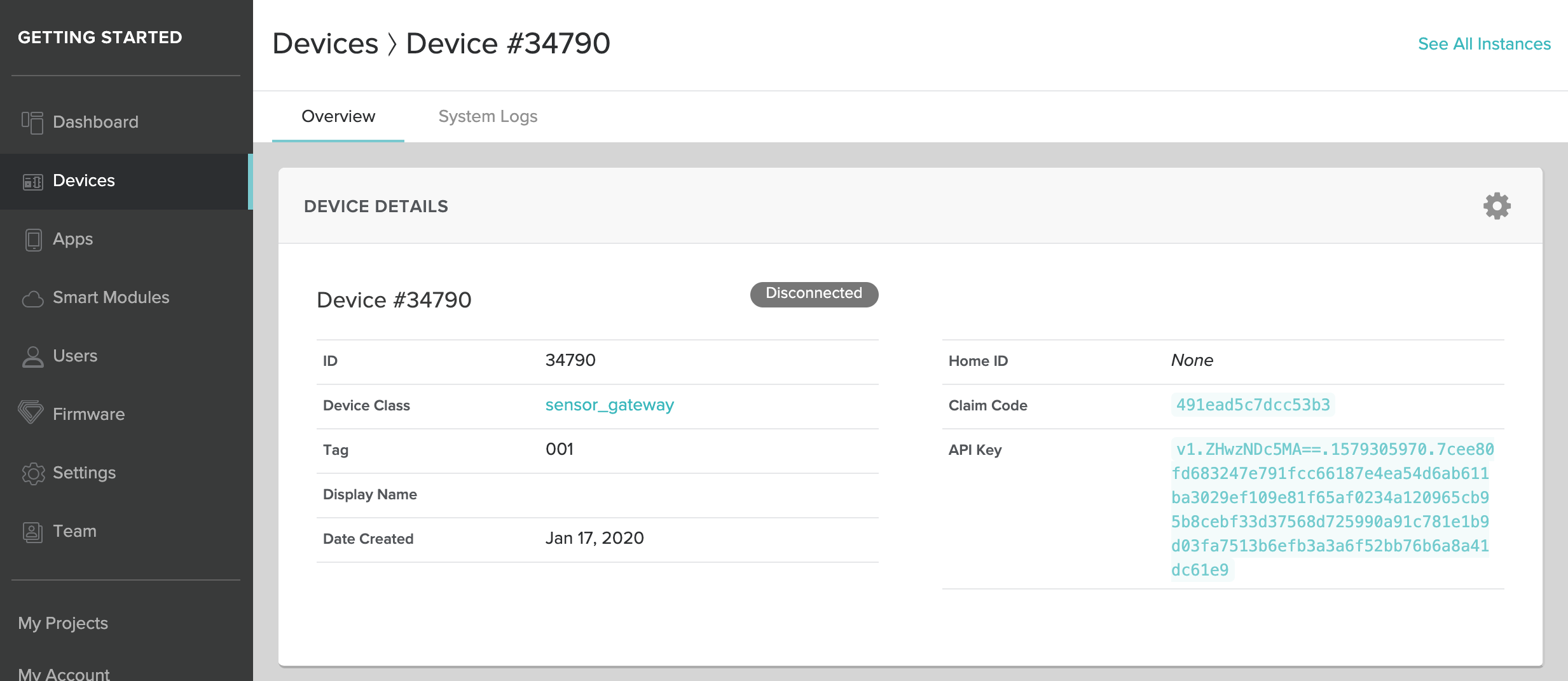 Screenshot - Console Device Instance Settings