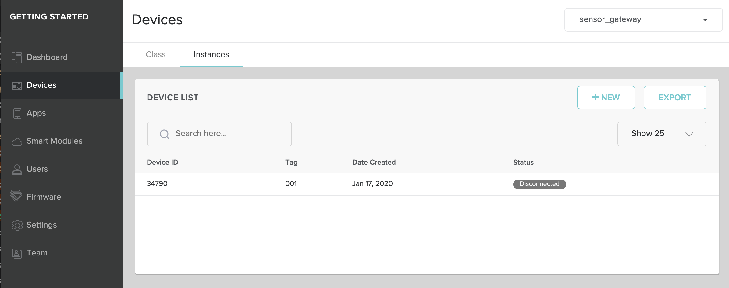 Screenshot - Console Device Instance List